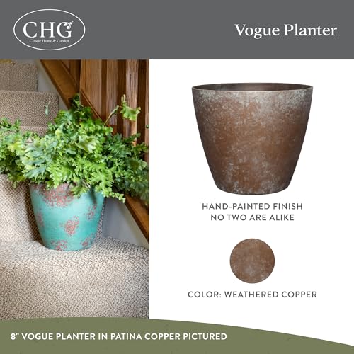 Classic Home and Garden Vogue Planter Pots w/Pottery Quality Finish - Modern Indoor & Outdoor Flower Pots - UV-Resistant Porch Planters - Decorative Pot for Flowers & Herbs (8” Weathered Copper) - color: Weathered Copper