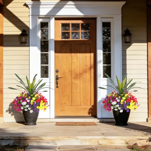 INXUGAO Artificial Flowers for Spring Outdoors Fake Plants Outside, 13 Bundles Silk Morning Glory with Eucalyptus UV Resistant Realistic Faux Flowers for Porch Planter Garden Patio Decor (Six Mixed) - color: Six Mixed(2 Purple, 2 Red, 2 Fuchsia, 2 Hot Pin