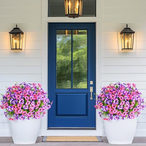MARTINE MALL 12 Bundles Look Real Artificial Flowers for Outdoors, Realistic Fake Outdoor Flowers, UV Resistant Silk Pansy Flowers for Outside Faux Flowers Plants for Outdoor Porch Patio, Pink+Purple - color: Pink+purple, size: 12 Bundles