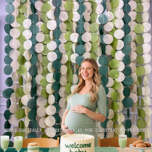 205 Ft Sage Green Party Decorations Oilve Green and Beige Circle Dot Backdrop Garland Tissue Paper Polka Dots Hanging Streamer for Baby Shower Birthday Wedding Engagement Bachelorette Party Supplies - color: Olive Green Beige