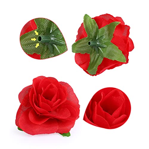 Yinsun 50pcs Mini Red Roses Artificial Flower Heads, 1.57” Fake Rose for DIY Wedding Bridal Shower Baby Shower Party Decoration - color: Red, size: 1.57 Inch