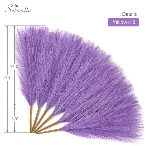 Serwalin 6PCS Pampas Grass Decor, 17.7Inch Purple Artificial Pampas Grass Fluffy Fake Pompas Vase Filler Flower Arrangement for Home Wedding Decor - color: A Purple, size: 17 Inch 6 Pcs