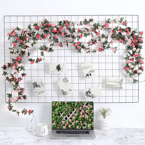 3PCS Artificial Flowers Spring Flower Garland 23.7FT Artificial Rose Vine Hanging Decoration for Wedding Wall Arch Party Backdrop (Pink) - color: Pink