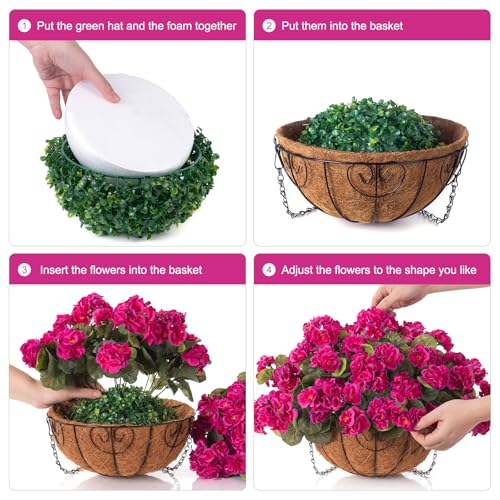 INSPRING Geraniums Artificial Flowers Hanging Basket for Outdoors Outside Spring Decoration, 8 Bundles Silk Flowers Fake Plants Look Real UV Resistant for Porch Home Patio Balcony Yard, Fuchsia - color: Fuchsia