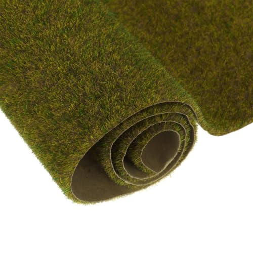MECCANIXITY 5pcs Artificial Model Grass Mat 14" x 20"(35cm x 50cm) Olive Green Small Realistic Fake Turf for Garden Lawn Decoration Model - color: Olive Green