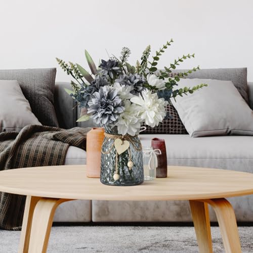 Leftover Fake Flowers in Vase,Faux Flowers in Vase,Table Centerpieces for Dining Room,Flower Centerpieces for Tables,Artificial Flowers,Kitchen Decor,Coffee Table Decor - color: Blue