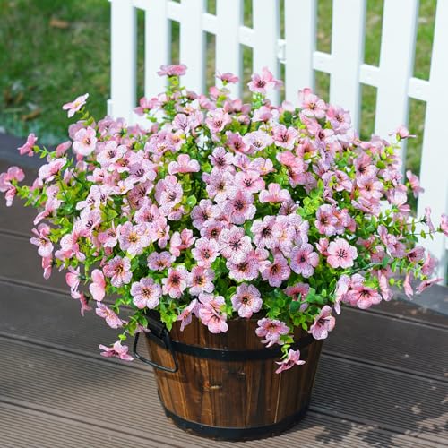 florisso Artificial Flowers for Outdoors Daisy 12 Bundles for Home Decoration, Faux Flower Fake Plants Outside Decoration with Eucalyptus UV Resistant for Planter Porch Patio Yard Garden Pink - color: Pink