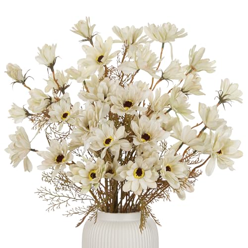 20" Artificial Daisy Bouquets for Fall Table Centerpiece, 3 Bunches Faux Chrysanthemum Flowers with Stems for Floral Arrangements, Autumn Home & Wedding Decor, Fake Wildflowers Mums in Cream White - color: Cream White