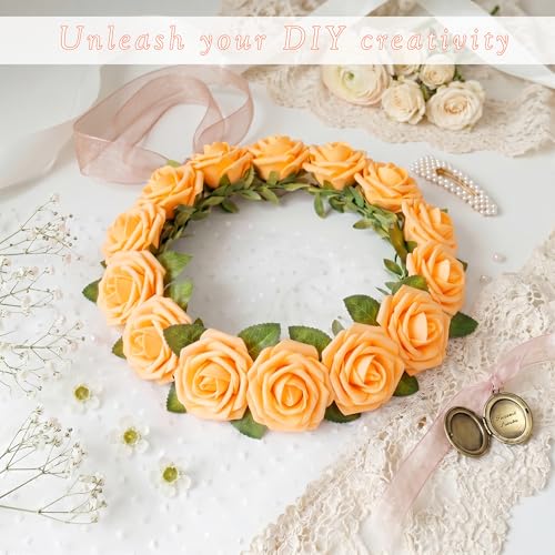 16 Pcs Orange Roses Artificial Flowers | Orange Foam Roses with Stems, Artificial Flowers for DIY Gothic Decor, Halloween Arrangements, Home Accents - color: Orange