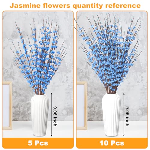 Wootkey 10 Pcs 29.5" Long Jasmine Artificial Flowers Fake Flowers Dry Branches Stem for Home Office DIY Floral Art Plant Wedding Table Centerpieces Party Vase Decoration (Macaron Blue) - color: Macaron Blue, size: 10pcs-29.5''