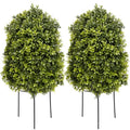 DDHS 25" Artificial Boxwood Topiary Ball Tree,2 Pack Plants Outdoor with Ground Spike UV Resistant, Fake Bushes Faux Topiary Bush Porch Garden Decor