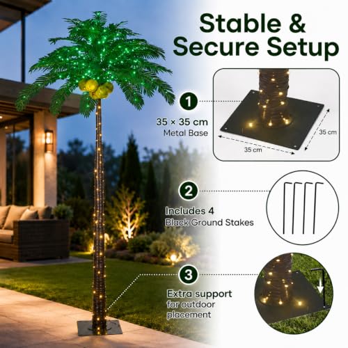 Lightshare 9FT Gorgeous LED Palm Tree with Coconuts - 368 Lights, Artificial Tropical Decoration for Indoor and Outdoor, Home, Patio, Christmas & Nativity Scenes - size: 9ft