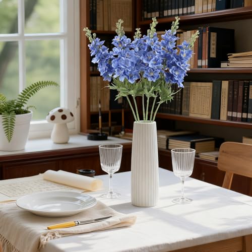 IPOPU Blue Delphinium Artificial Flowers,6PCS Faux Delphinium Bulk 28.74'' Realistic Silk Fake Snapdragon Flowers with Stems for Wedding Garden Table Home Decor (Deep Blue) - color: Deep Blue