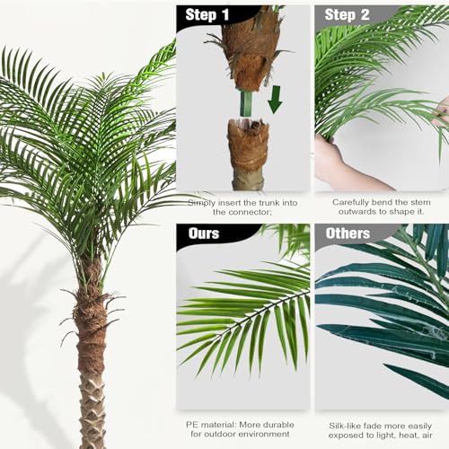 Artificial Phoenix Palm Tree 7ft Tall Outdoor Indoor Decor Fake Plants with 15 Adjustable Leaves, Large Faux Sago Palm Tree for Home Office Living Room Yard Outside Patio Poolside (2, 7ft) - size: 7ft