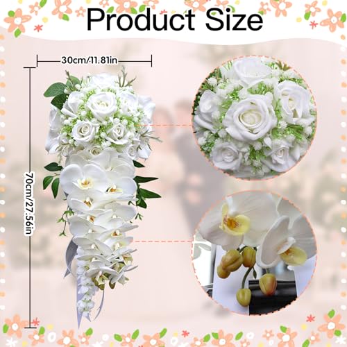 LeCoirrax Bridal and Bridesmaid Wedding Bouquet, White Calla Lily 11.8in x 27.5in Bridal Bouquet Stacked Silk Flowers for Ceremony Anniversary