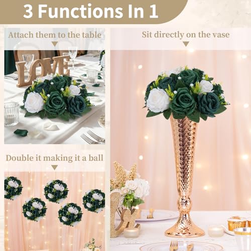 NUPTIO Green Flower Ball Centerpieces: Artificial Rose Arrangements for Wedding Party Tables Decorations - 2 Pcs Fake Silk Floral Kissing Balls for Home St Patrick's Day Christmas Event Dining - color: Forest Green & Hunter Green & Ivory, size: 2 Pcs