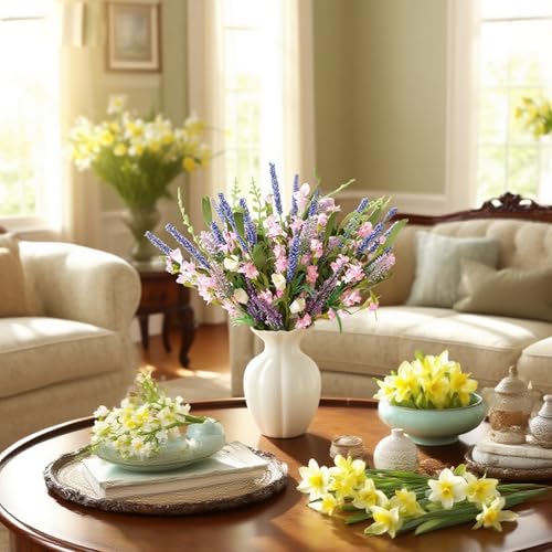 Idyllic 6 Pcs Lavender Vine Set – Artificial Lavender Stems for Spring Decor Floral Wreaths Wedding Home Decoration - size: 20 Inch