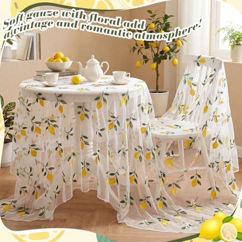 Mindsoft 3 Pcs Lemon Table Runner, 10ft Summer Tablecloth Yellow Lemon Party Decorations Gauze Embroidery Tulle Lace Runner for Table Wedding Birthday Bridal Baby Shower Holiday Dining Decor DIY - style: Lemon