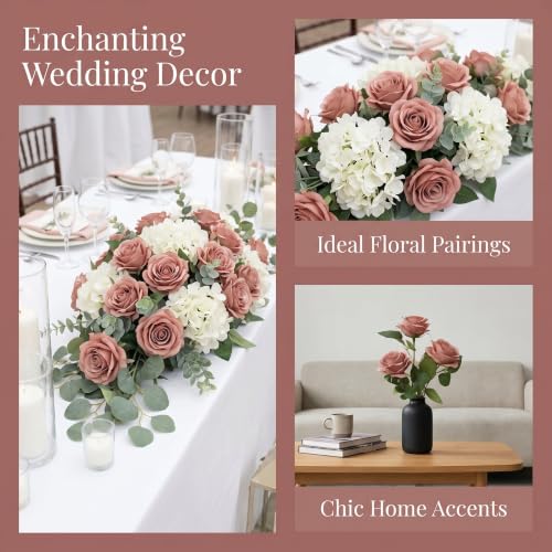 52pcs Dusty Rose Roses Artificial Flowers Fake Flowers Silk Roses with Stems for Wedding Party Bouquets Bridal Shower Centerpieces Floral Arrangements Party Decorations - color: Dusty Rose
