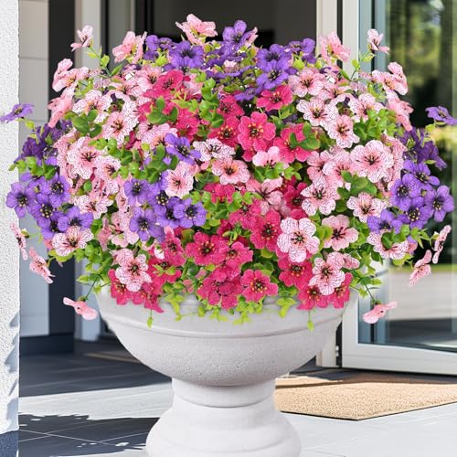 Elyum Artificial Flowers for Outdoors, 18 Bundles Artificial Plants & Flowers Outdoor, UV Resistant Faux Flowers Outdoor Fake Flowers for Outside Porch Window Box Decoration(Mixed Color) - color: Mixed Color, size: 18 Pack