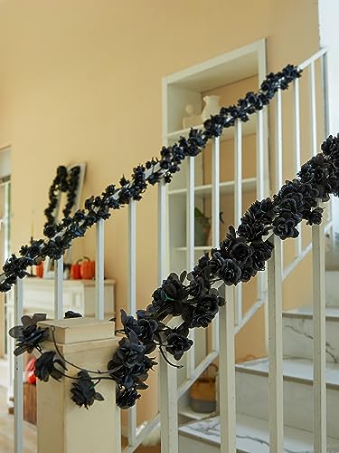 PARTY JOY 8pcs 65.6Ft Flower Garland, Fake Rose Vine Artificial Flowers Hanging Rose Ivy Garland for Room Wall Decor Hanging Baskets Wedding Arch Garden Background Decor - color: 8pc-black, size: 8PC