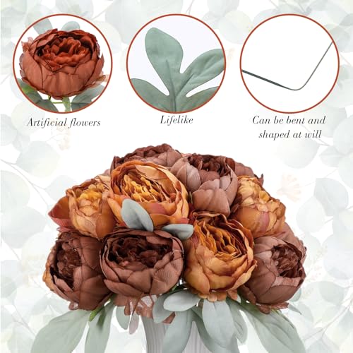 Zeyune 50pcs Artificial Peonies Flowers 4'' Fake Peonies DIY Craft Silk Flower Bulk for Home Wedding Bridal Bouquet Birthday Dining Room Table Centerpieces Backdrop Party Decor(Brown and Orange) - color: Brown and Orange