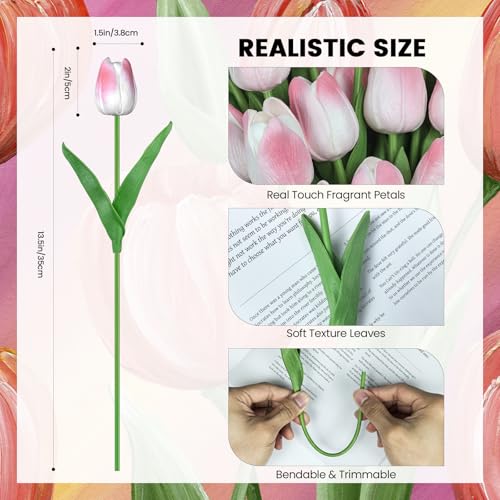 30 PCS Artificial Tulips Real Touch Tulips 13.5inch Long Stem Fake Flowers Silk Flowers for Spring Easter Mother's Day Decorations（Light Pink） - color: Light Pink