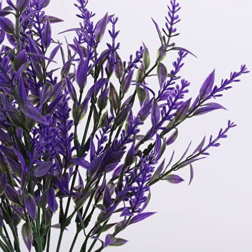 RECUTMS Artificial Plants Outdoor Artificial Lavender Flowers 12 Bundles Outdoor UV Resistant Fake Flowers No Fade Faux Plastic Plants Garden Porch Window Box Decor,Spring Decorations for Home(Purple) - color: Purple, size: 12 Bundles