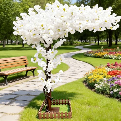 Big Artificial Cherry Blossom Trees 6.7ft White for Home Decor Indoor Outdoor,Arbol De Cerezo Artificial Grande,Faux Fake Cherry Blossom Tree for Office HotelGarden Party Wedding - color: White, size: 6ft 7in
