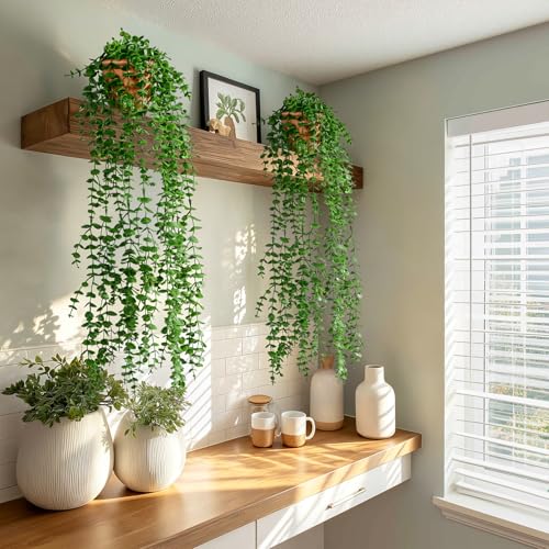 2 Pack Artificial Ivy Plants with Pots, Faux Ivy Vines Hanging Plant Greenery Fake Trailing Ivy Wall Decor for Living Room Home Shelf Bedroom Bathroom Indoor Decor (Green-01) - color: Green-01