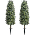 36" Artificial Boxwood Topiary Trees with Ground Spike Set of 2, Outdoor 3ft Faux Boxwood Topiaries Cone Bushes Trees Fake Shrubs Plants Front Porch Decor Outside Garden - size: Boxwood 36 inch