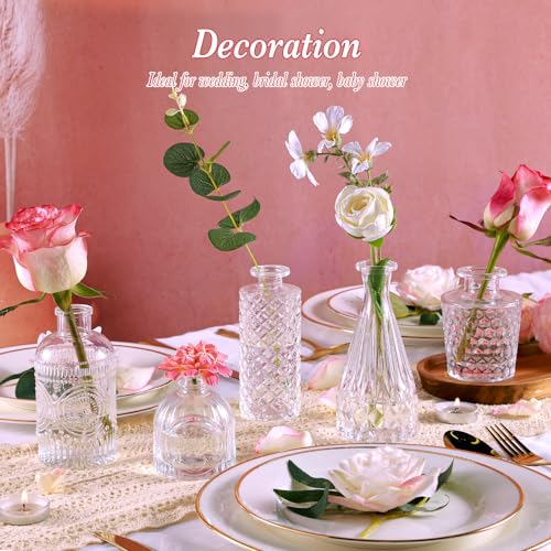 UPBUD Clear Glass Bud Vases Set of 5, Mini Flower Vase for Centerpieces, Small Clear Vases in Bulk for Wedding Decorations, Vintage Vase for Table, Recepetion, Home Décor - color: Standard-clear, size: 5pcs