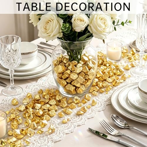 150 Pcs Fake Ice,17 * 23mm,Gold Acrylic Gems Vase Filler,Plastic Diamonds for Table Decoration DIY Craft Aquarium Display Party Centerpieces. - color: Gold, size: 17MMx23MM