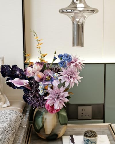Artificial Flowers & Fake Flowers Bouquet, Lifelike Faux Silk Spider Lily Arrangement, Luxe Jewel Tone Centerpiece for Home Wedding Party