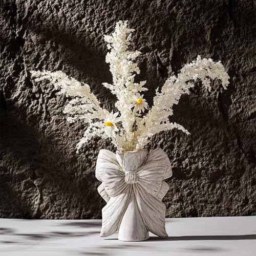 Bow Vase,Small White Ceramic Bow Flower Vase for Home Decor,Boho Style Unique Vases for Flowers,Small Cute Wabi Sabi Vases for Living Room Décor - color: Bow Vase