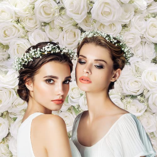 INRUI White Rose Floral Photography Backdrop Rose Theme Valentines Day Bridal Shower Party Decorations Banner (7x5FT) - size: 7x5FT