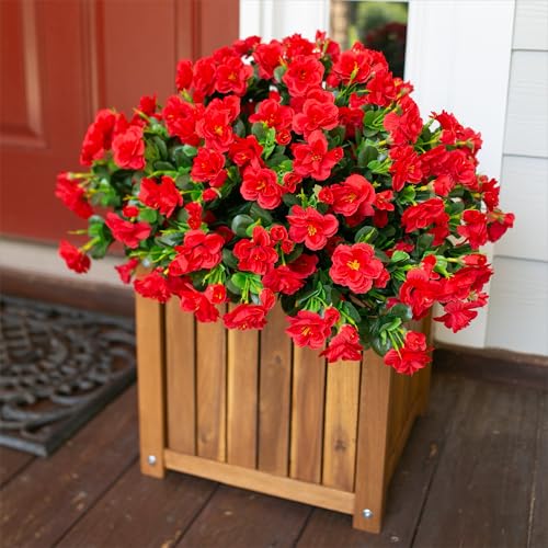 Ivydale Artificial Faux Red Flowers Plants for Outdoor Outside Spring Decor, Fake Silk Camellia UV Resistant Look Real for Planter Porch Patio Balcony Garden Table Indoor, 3 Large Bundles - color: A Red