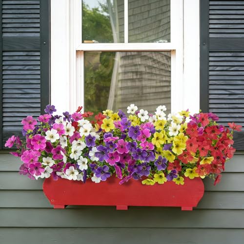 20 Bundles Artificial Flowers for Outdoors, Fake Violet Flowers Silk Realistic UV Resistant Faux Artificial Plants Outdoors for Window Box Garden Patio Front Porch Home Indoor Outside Decorations - color: Purple Fuchsia White Yellow Red