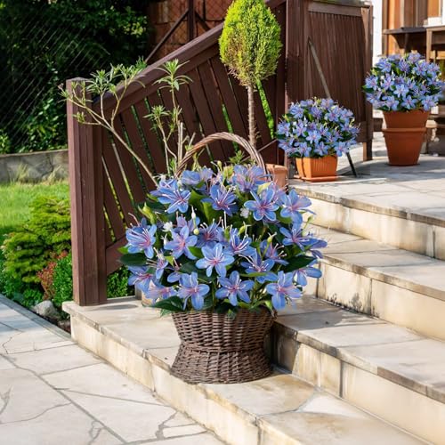 14'' Artificial Plants Fake Lily Flowers in Pot for Home Garden Indoor Outdoor Spring Summer Decorations (Blue) - color: Blue