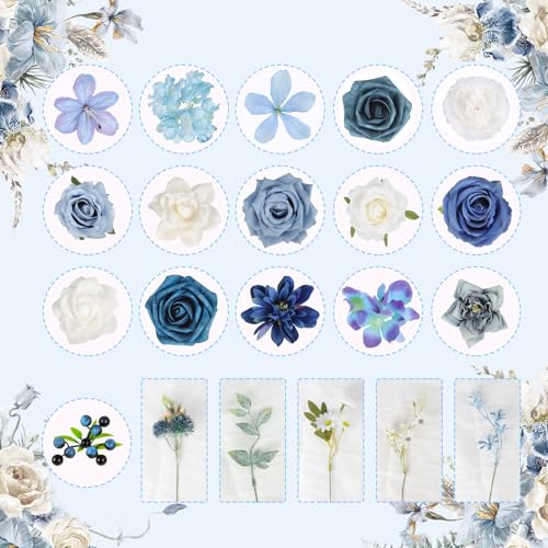 Dusty Blue Artificial Flowers Bouquet of Flowers Blue Rose Fake Flowers for DIY Wedding Bridal Bouquets Table Centerpieces Arrangements Cake Party Home Decor - color: Blue