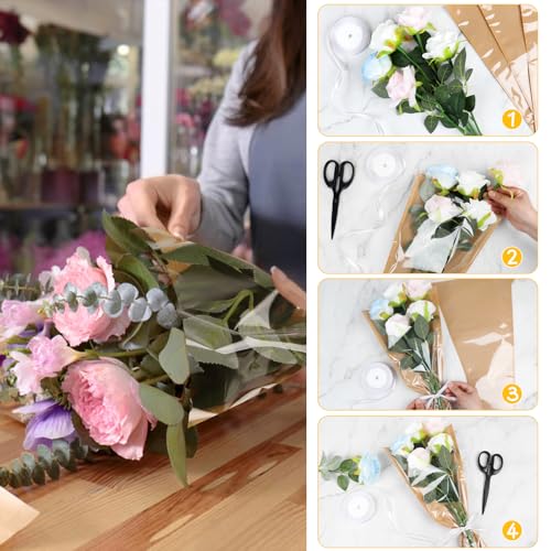 DIYASY 50 Pcs Flower Wrapping Bags for Bouquets, Kraft Paper Floral Packing Sleeves with Ribbons Florist Wrap Supplies for Wedding Mother's Day Graduation Gift 9.8x3.9x17.9 Inch - color: Brown