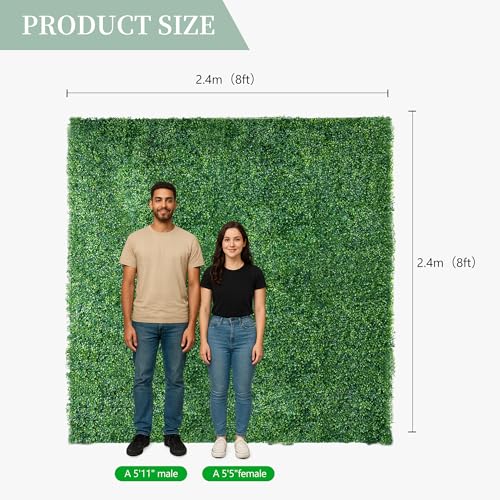 Large Size 8×8 Ft 3D Artificial Green Grass Flower Wall Panels, Quick Assembly Storage Greenery Fake Backdrop Fence Screen for Wedding Baby Show Birthday Party Indoor Outdoor Garden Backyard Home - color: Green, size: 8×8 Ft