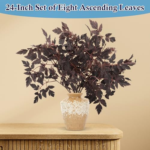 24" Artificial Purple Stems for Vase, Faux Cimicifuga Leaves with Berries, Decorative Branches for Centerpiece, Home Decor, 8 Pack - size: 8 Pack