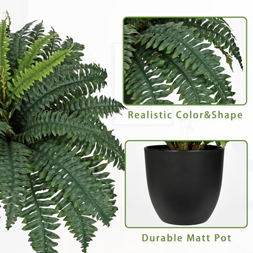 Hollyone Artificial Large Fern Boston Potted Plant for Outdoors & Indoor 25.5inch Faux Fake Fern Bush Plant in Pot for Patio Garden Farmhouse Windowsill Entrance Porch Office Living Room Home Decor - size: Extral Large