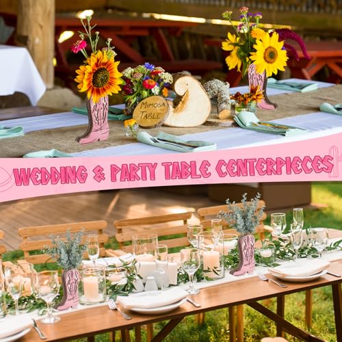 LemonRoad Wooden Cowboy Boot Vases for Wedding Small Cowboy Boot Flower Vase for Flower Faux Greenery Rustic Western Decor for Table Centerpiece Weddings Party (Classic,Pink,6 Pcs) - color: Pink, size: Classic