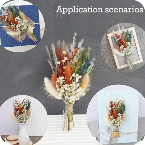 Boho Mini Dried Flower Bouquet, Dried Flower Decorfor Home, Wedding and Table Decorations (Style B)