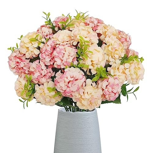4 Bundles Small Hydrangea Artificial Flowers, Silk Fake Flower Bouquet for Wedding Party Home Decor, 1 Bundle of 10 Heads (Champagne Color) - color: Champagne