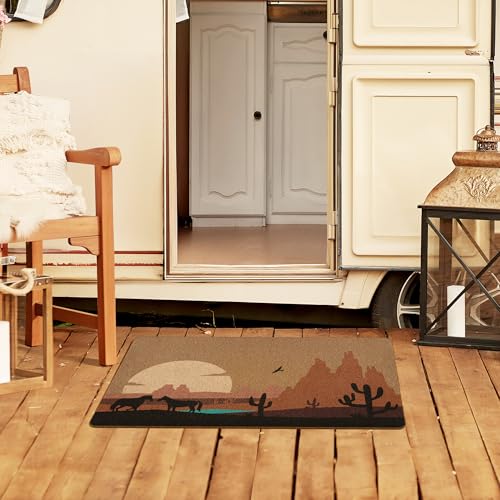 Western Cactus Door Mat, Boho Western Doormat, Sun Desert Landscape Welcome Front Door Mat Indoor Outdoor Entrance, Rustic Artificial Coir Doormats for Porch Patio Entryway Home Decor 30x17in - color: Cactus