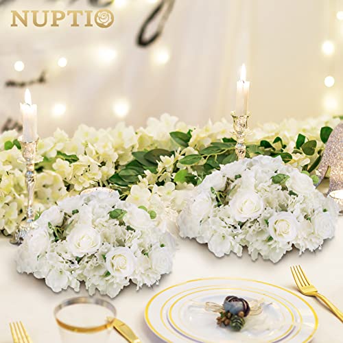 NUPTIO Flower Ball Arrangement Bouquet - 2 Pcs 15.7 inch Diameter White Fake Flowers Roses Balls for Centerpieces Tables - Artificial Rose Arrangements for Wedding Centerpiece Table Decorations - color: White, size: 15.7" Diam - 2 PCS