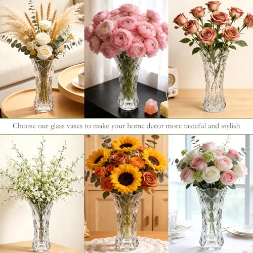 12 inch Flower vase,Large Crystal Glass Vase,Crystal Clear Glass Vases for Flowers,Banquet,Wedding,Birthday,Living Room,Dining Table